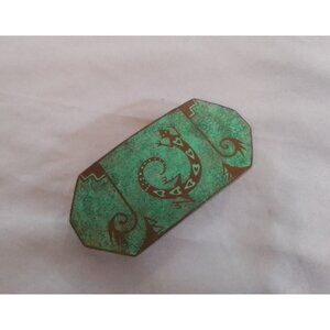 Vintage Southwestern Style Leather Hair Barrette Lizard Design Signed Powers